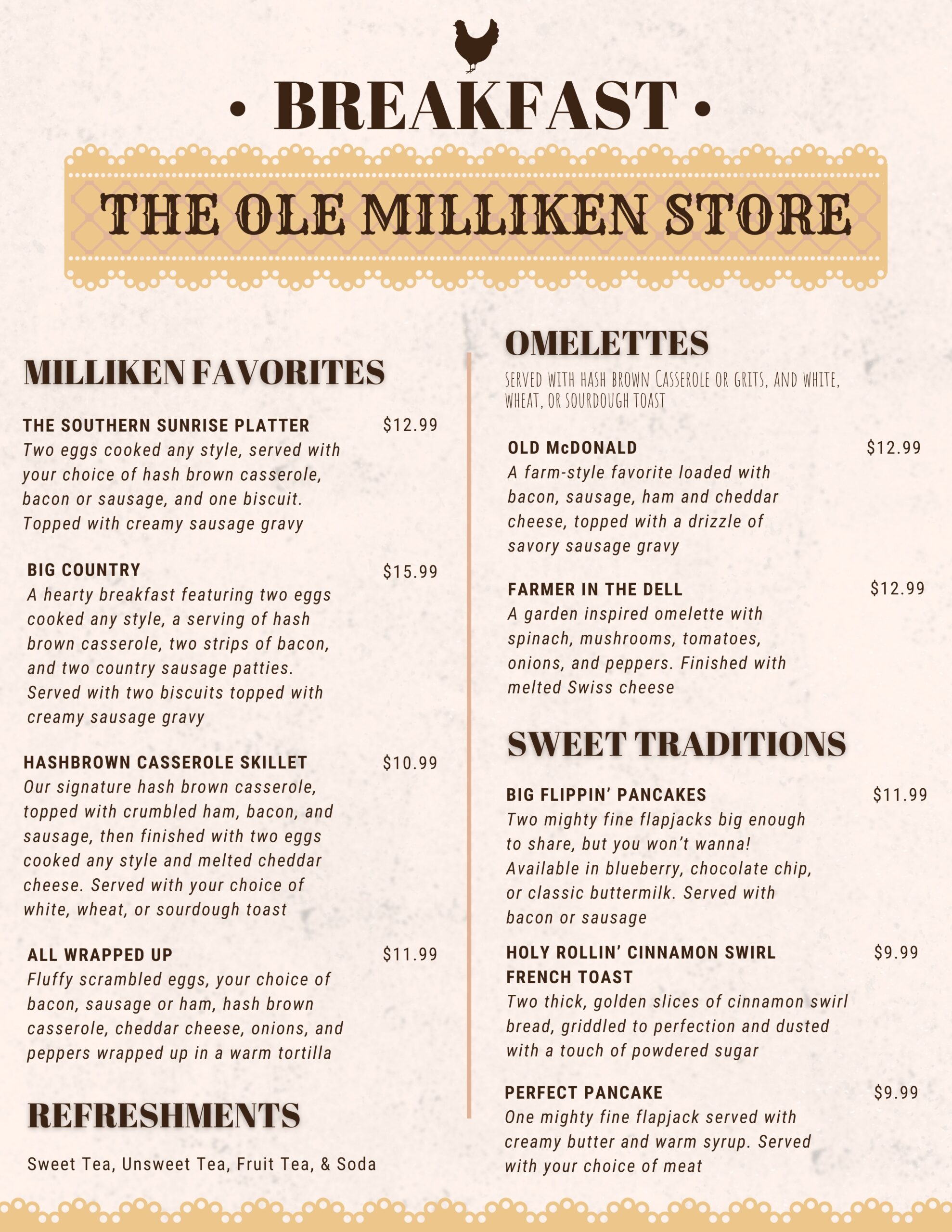 The Ole Milliken Store - Breakfast Menu