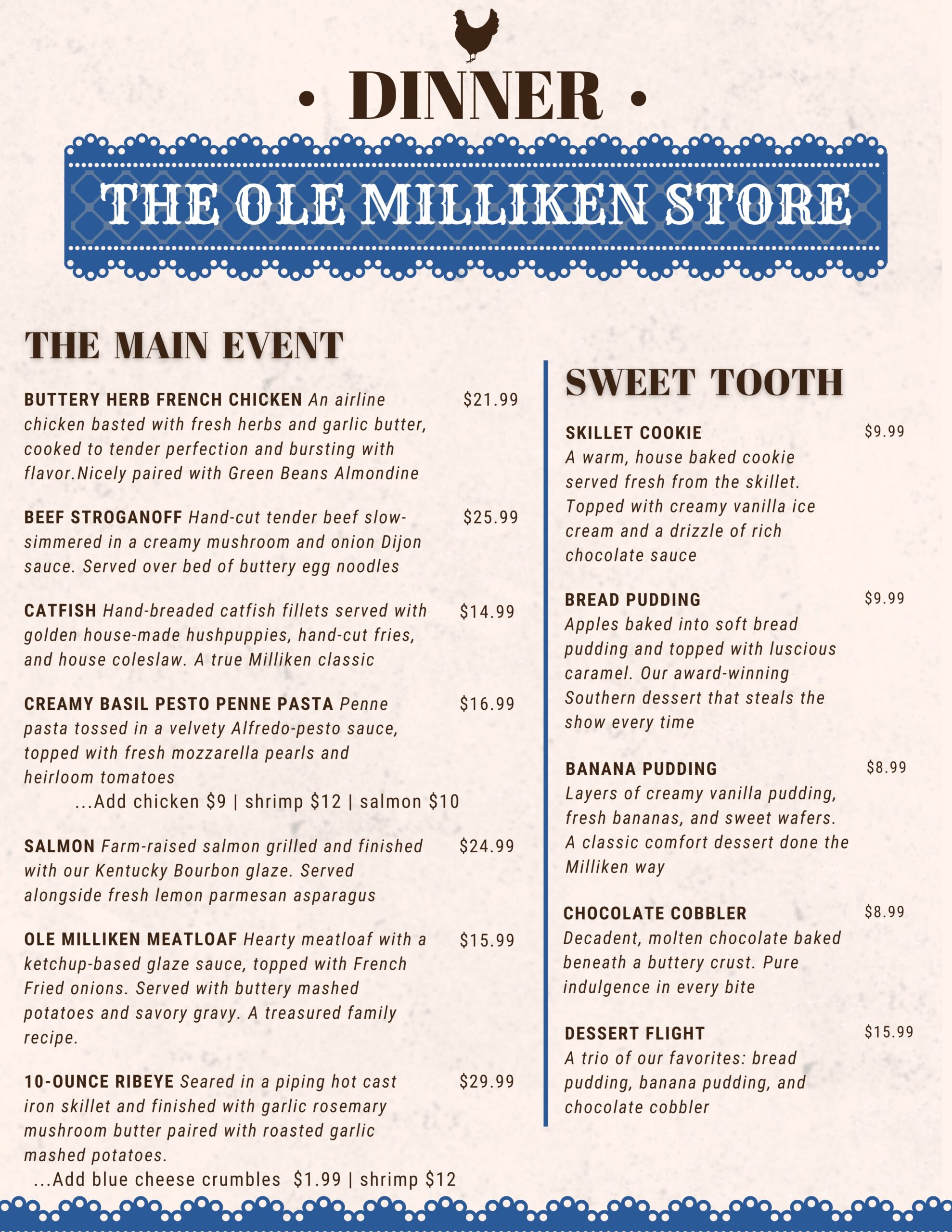 The Ole Milliken Store - Dinner Menu (Page 2)