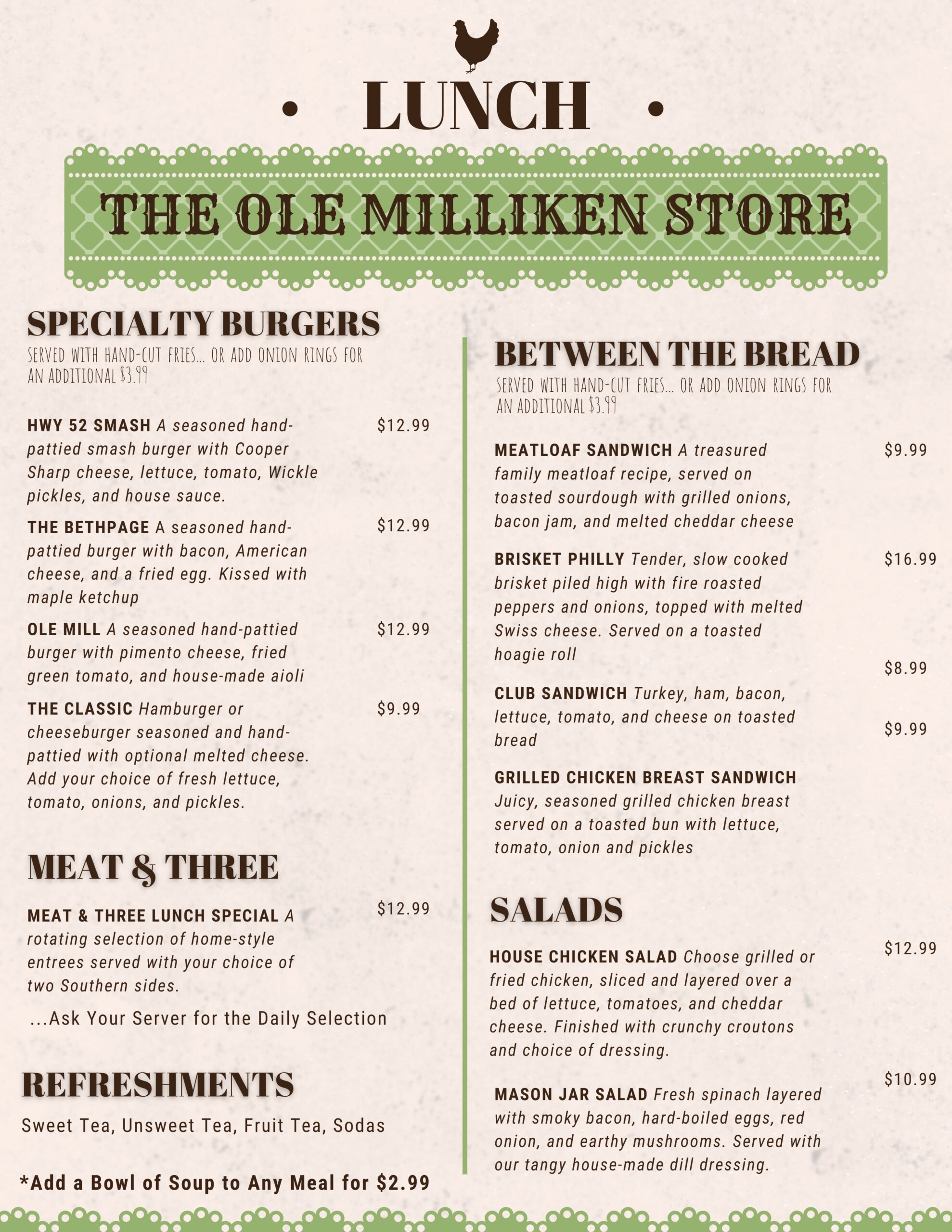 The Ole Milliken Store - Lunch Menu
