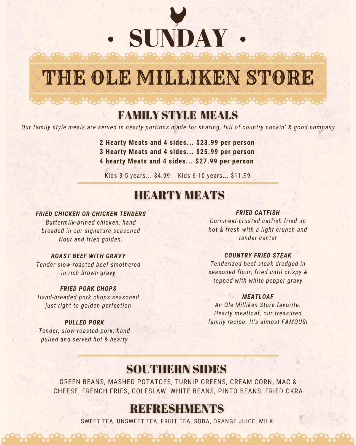 The Ole Milliken Store - Sunday Lunch Menu