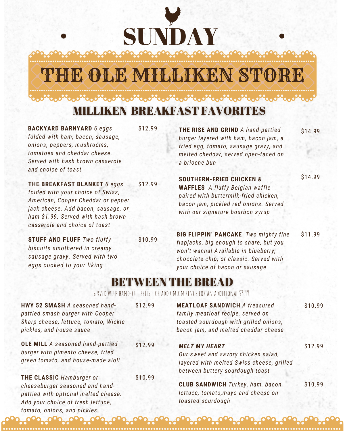 The Ole Milliken Store - Brunch Menu