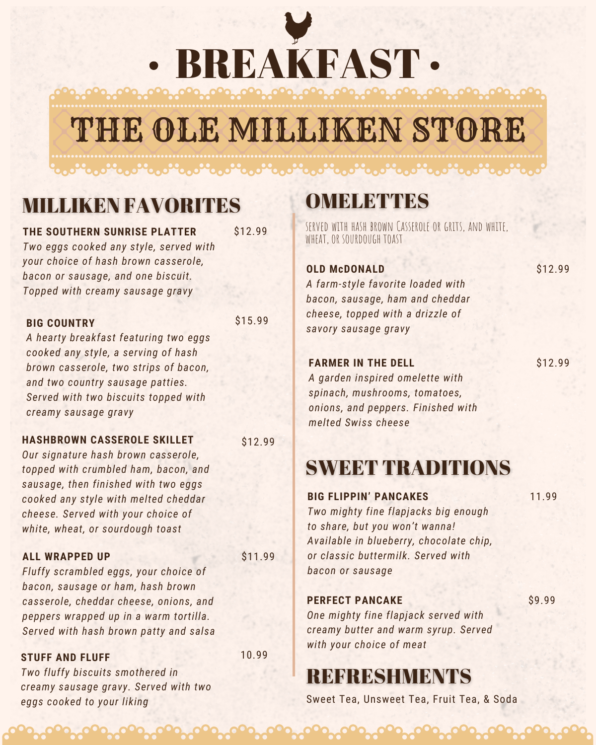 The Ole Milliken Store - Breakfast Menu